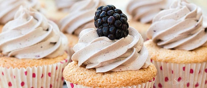 Angel Food Cupcakes with Blackberry Frosting