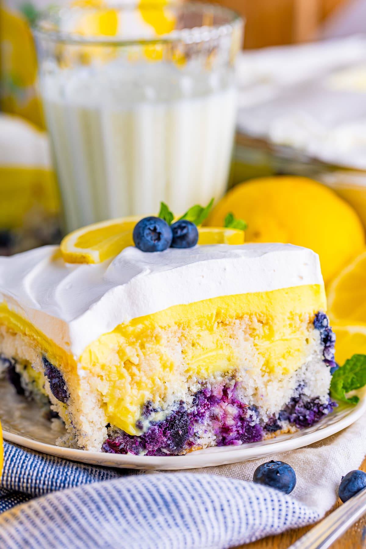Easy Lemon Blueberry Poke Cake (with Lemon Pudding)