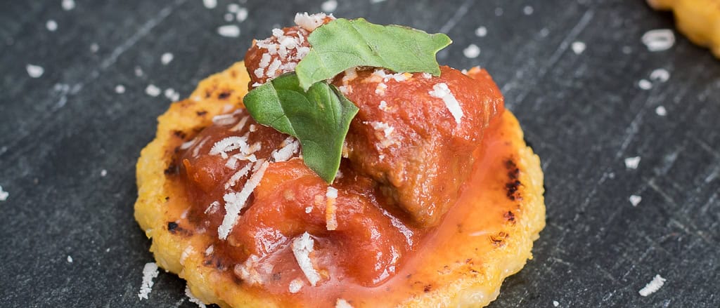 Brisket Ragu with Crispy Polenta Cakes