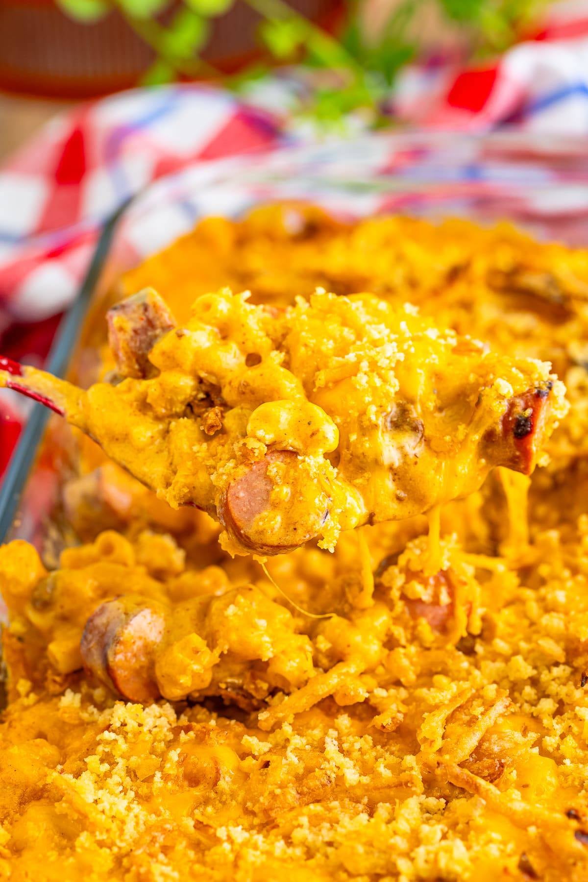 Hot Dog Mac and Cheese with Chili
