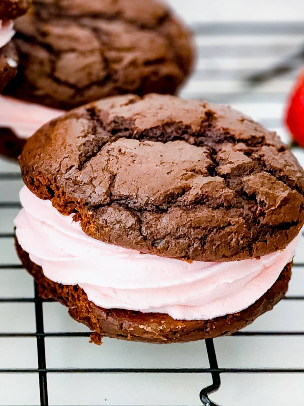 Chocolate Whoopie Pies Recipe with Strawberry Frosting
