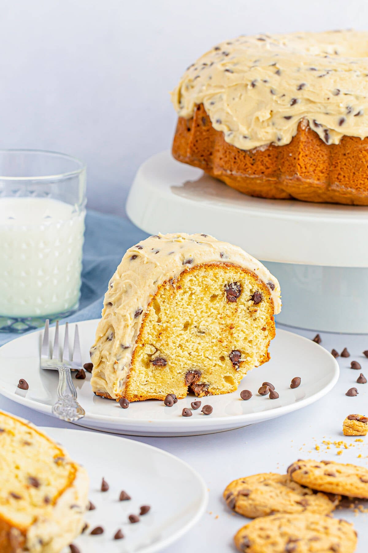 Chocolate Chip Bundt Cake Recipe (Cookie Dough Frosting)