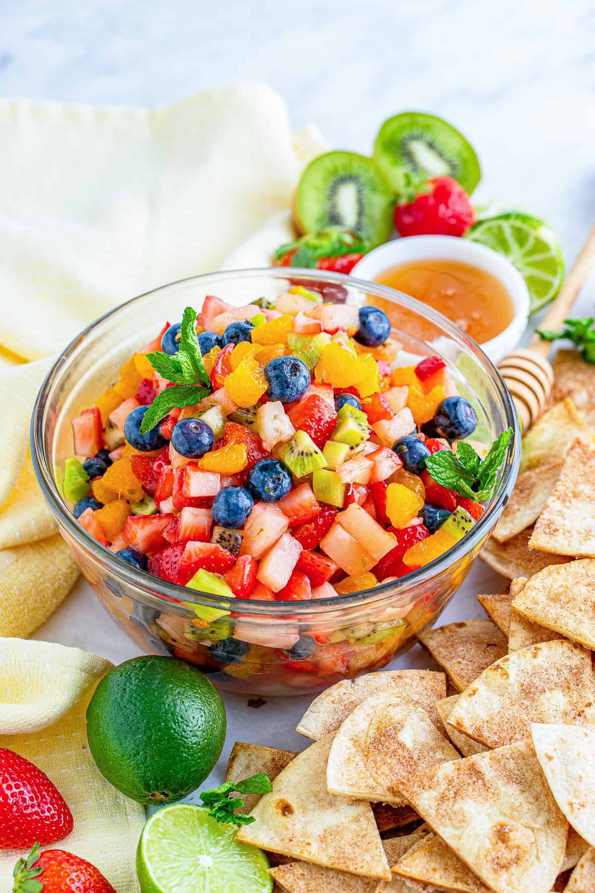 Fruit Salsa with Baked Cinnamon Tortilla Chips