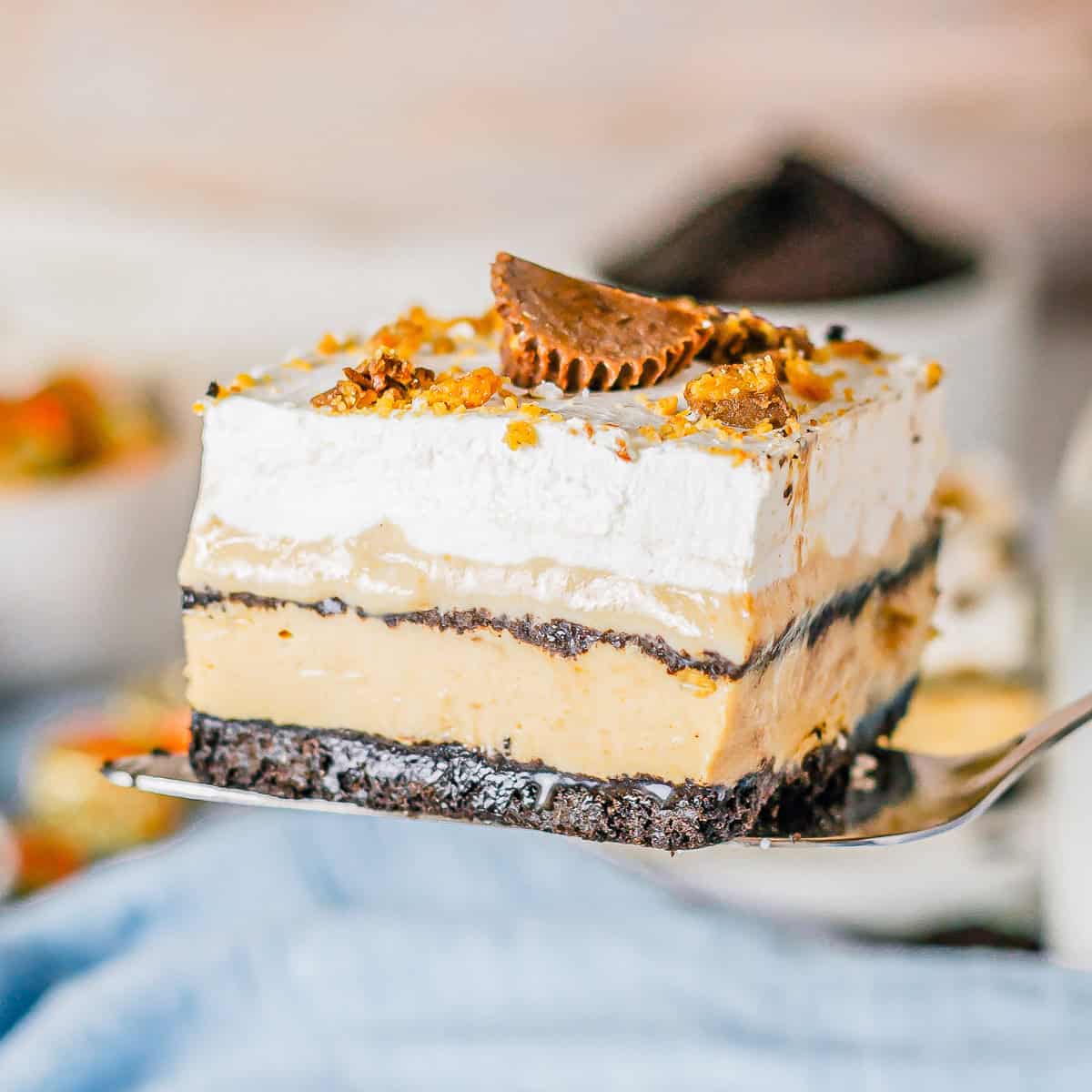 No Bake Chocolate Peanut Butter Lasagna