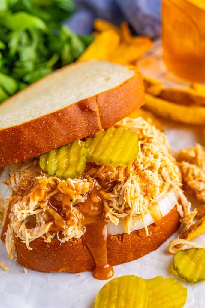Slow Cooker Shredded Nashville Hot Chicken Sandwich
