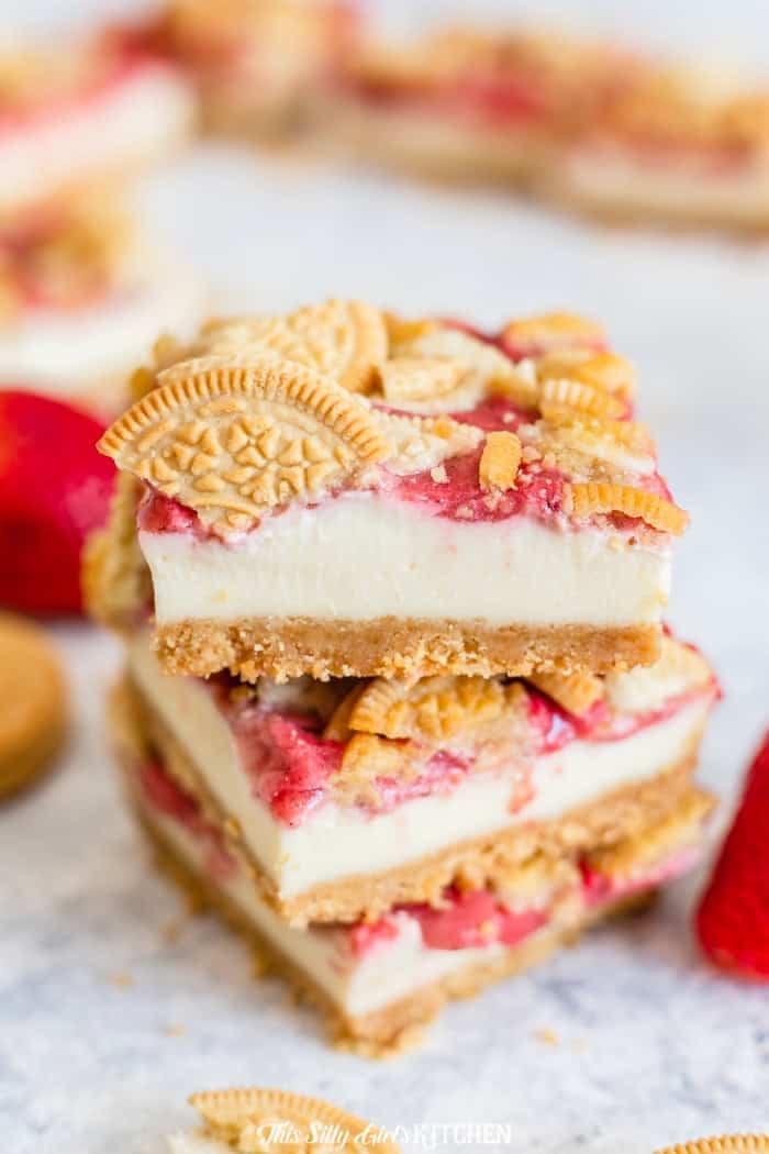 Golden Oreo Strawberry Cheesecake Bars (Easy Recipe)