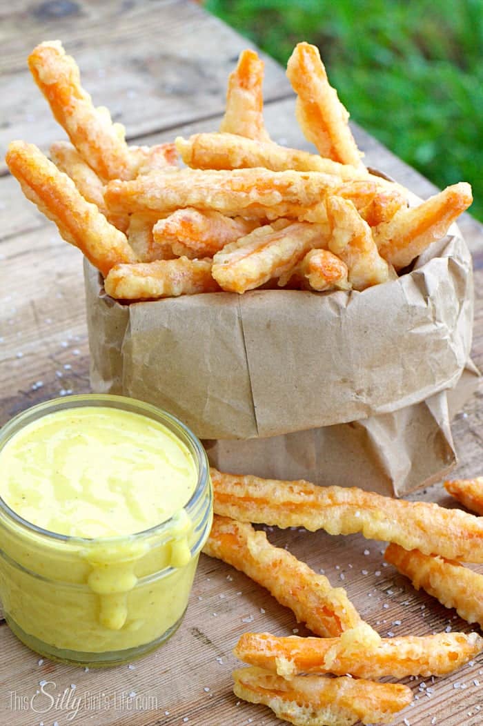 Shortcut Sweet Potato Tempura with Curry Aioli