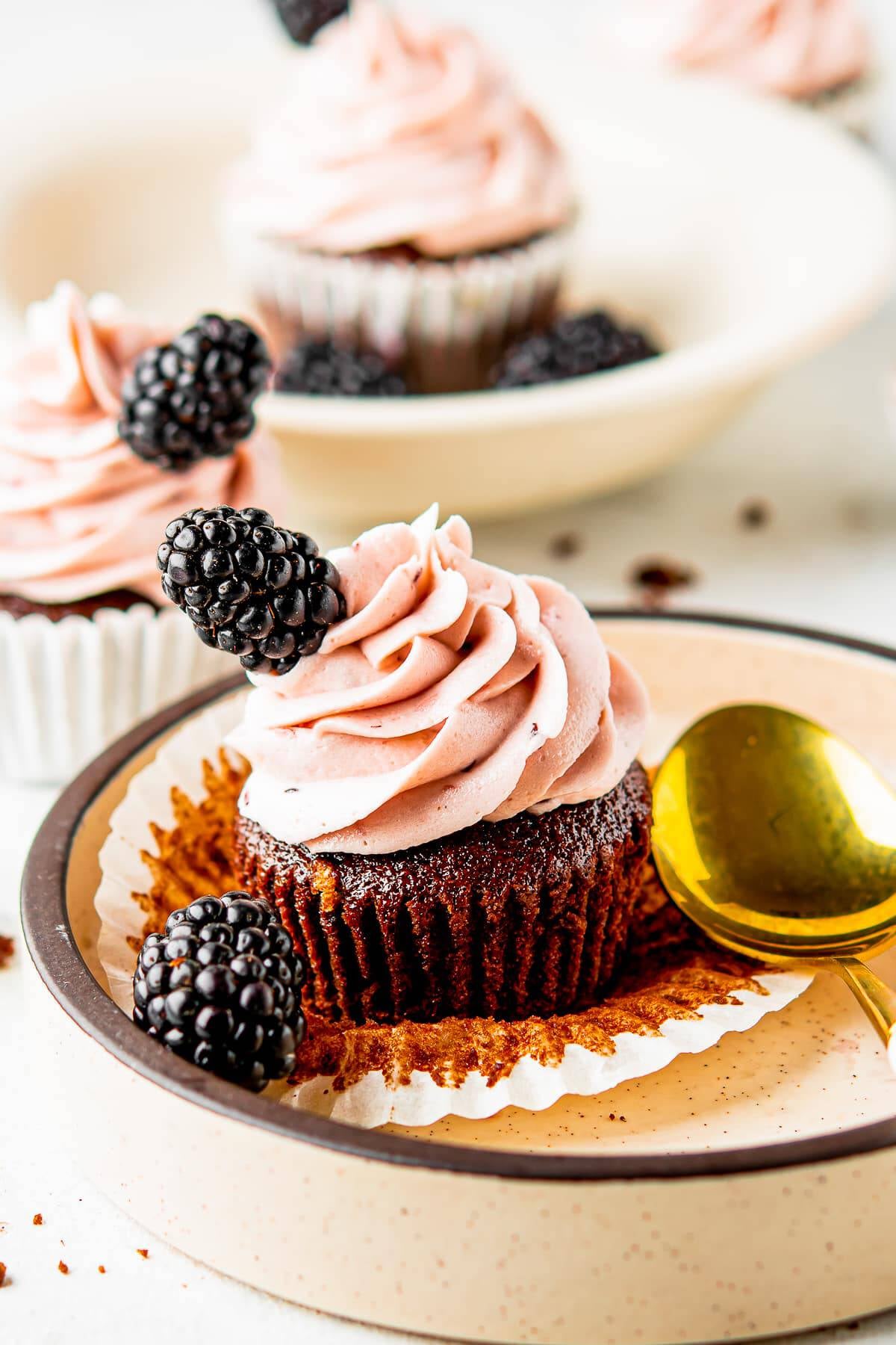 Chocolate Cupcakes with Blackberry Buttercream