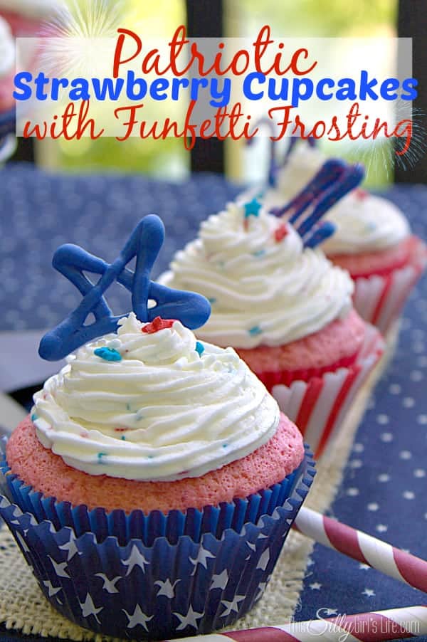 Patriotic Strawberry Cupcakes with Funfetti Frosting