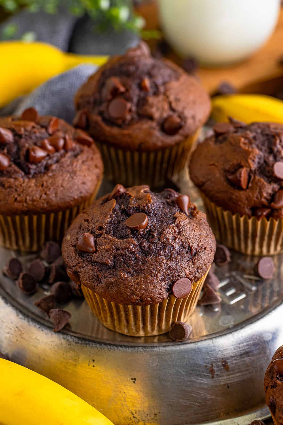 Moist Chocolate Banana Chocolate Chip Muffins