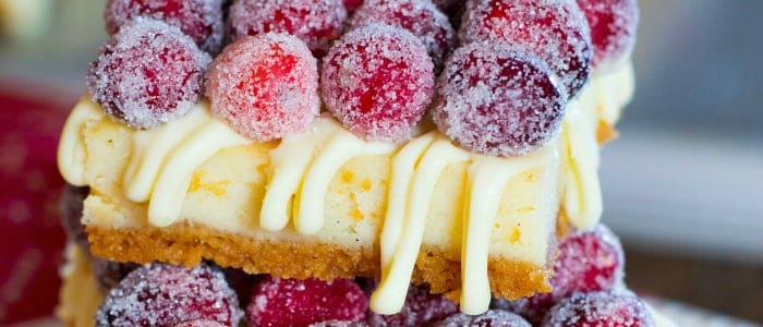 White Chocolate Cranberry Cheesecake Bars