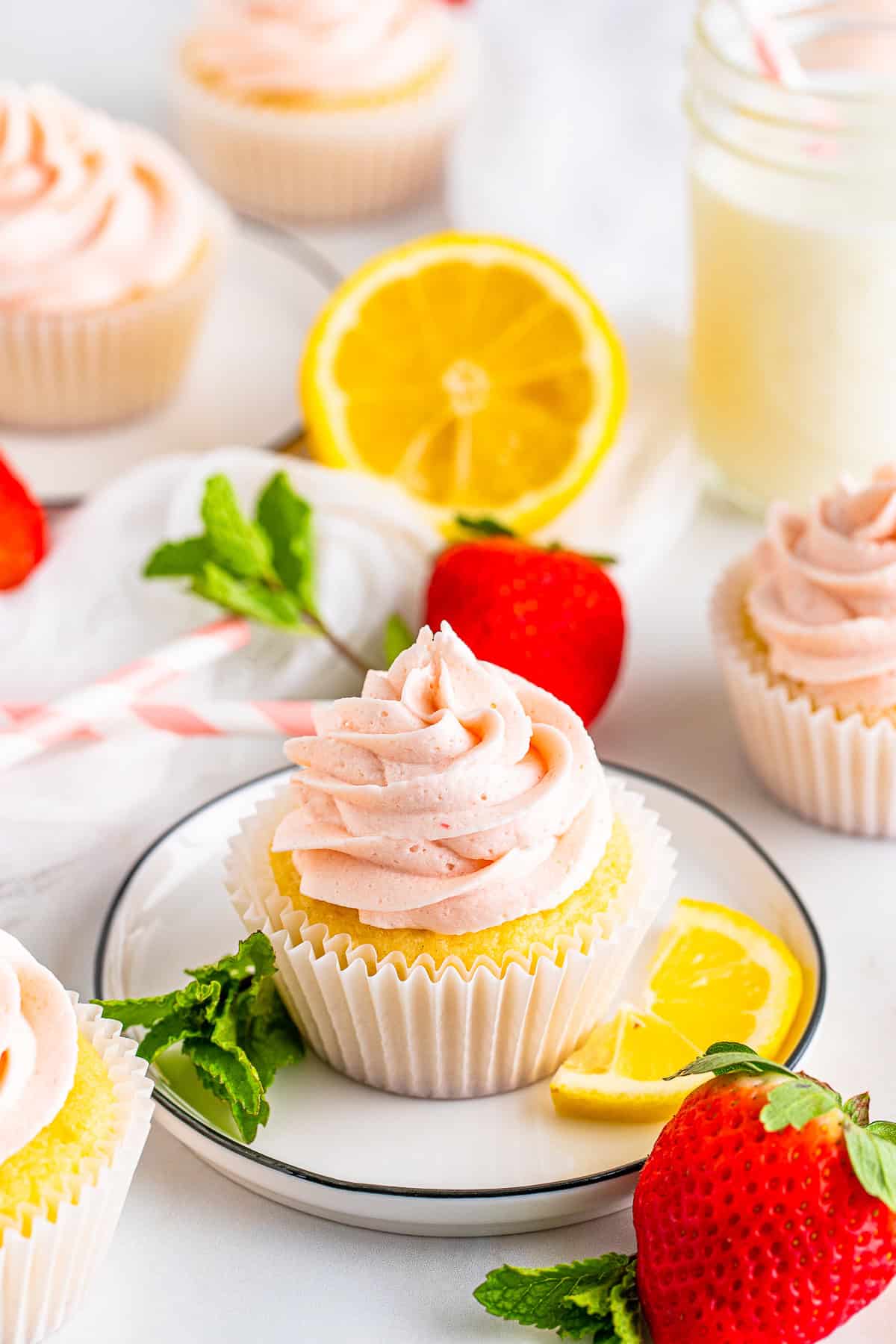 Lemon Cupcakes with Strawberry Buttercream