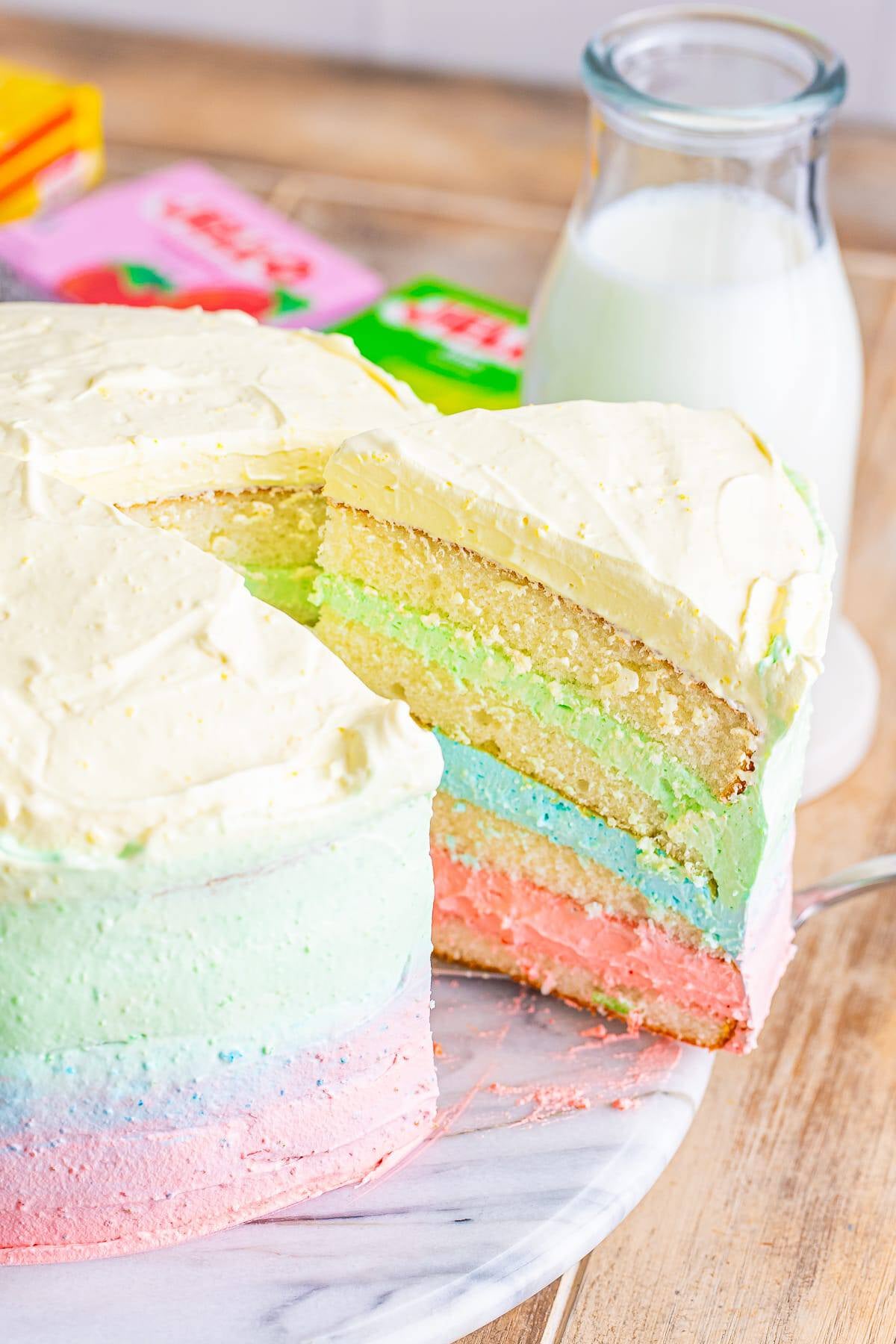 Easy Layered Rainbow Jello Cake Recipe