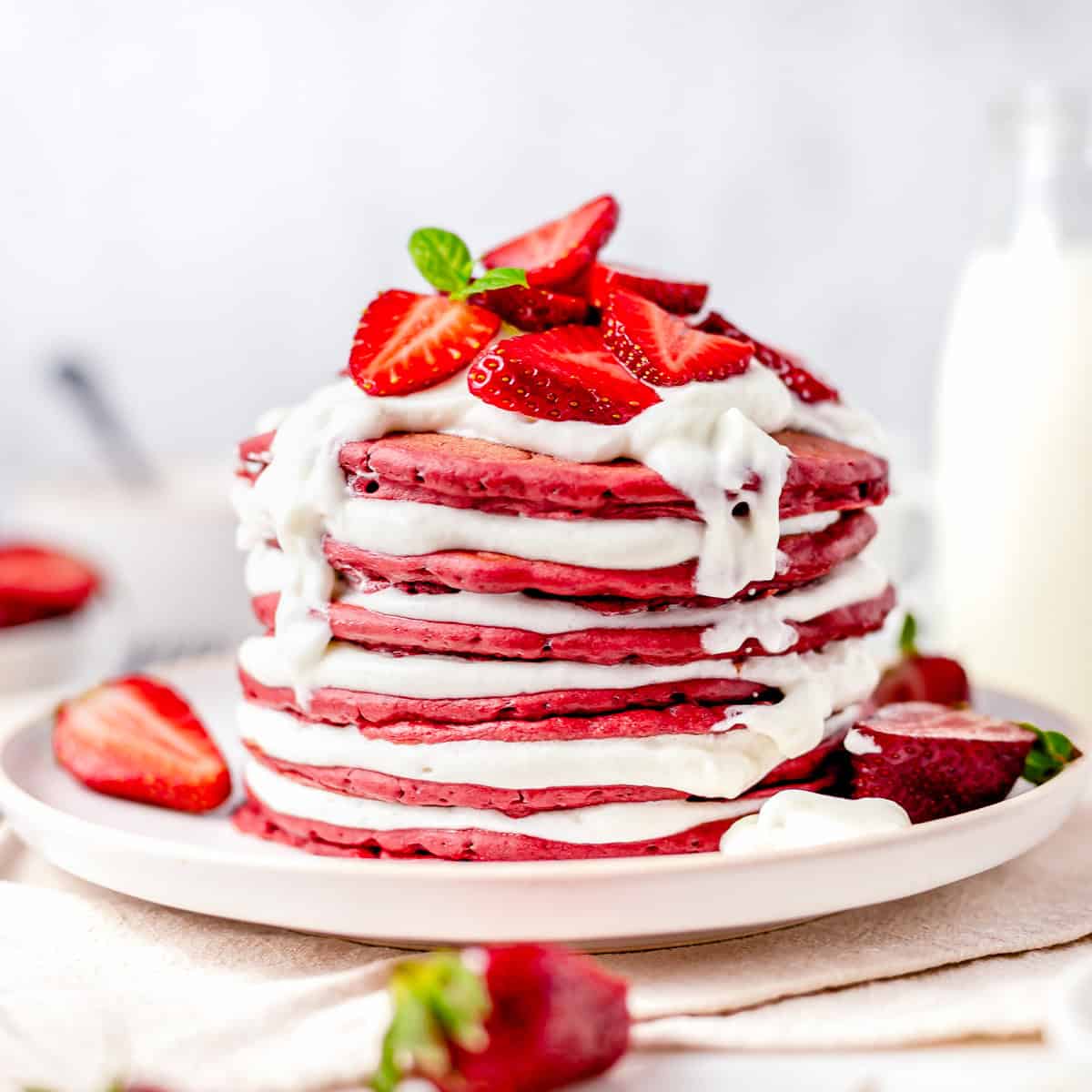 Red Velvet Pancakes with Cream Cheese Fluff