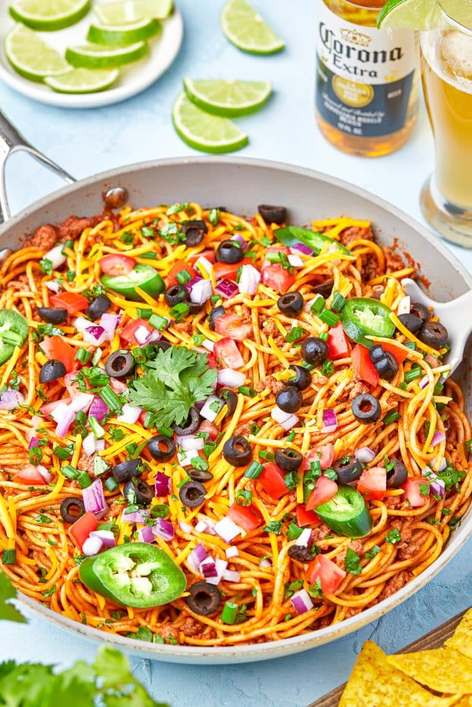 Easy Taco Mexican Pasta Recipe (One Pot Meal)