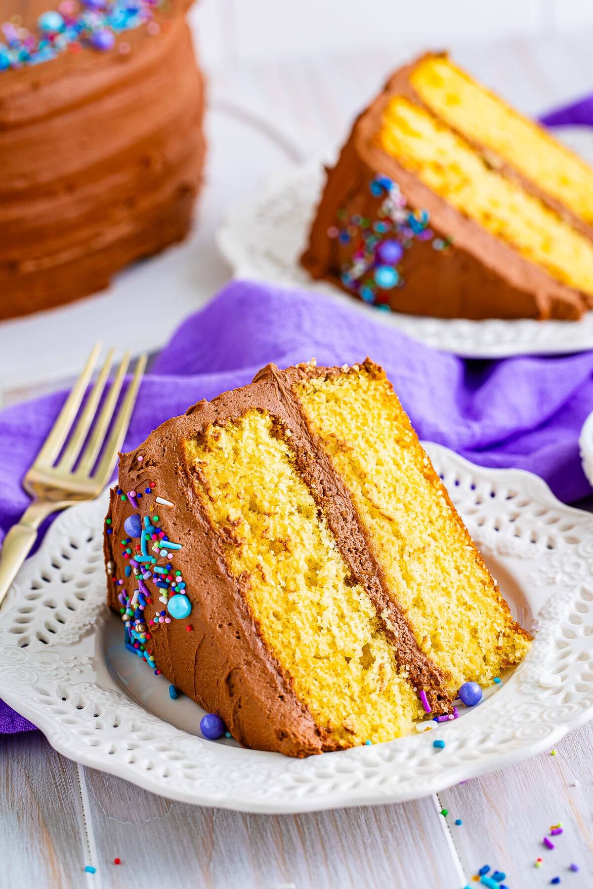 Yellow Cake with Chocolate Frosting (Homemade Recipe)